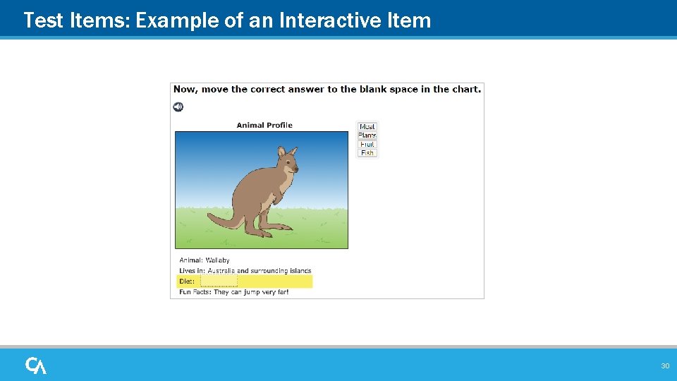 Test Items: Example of an Interactive Item 30 