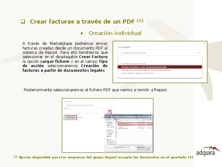 q Crear facturas a través de un PDF • (1) Creación individual A través