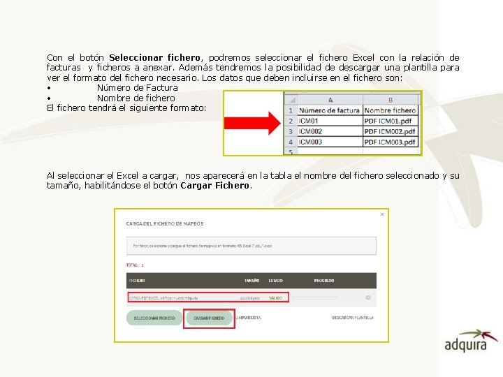 Con el botón Seleccionar fichero, podremos seleccionar el fichero Excel con la relación de