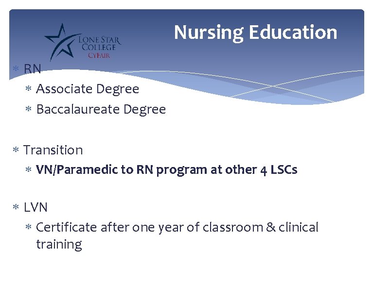 Nursing Education RN Associate Degree Baccalaureate Degree Transition VN/Paramedic to RN program at other