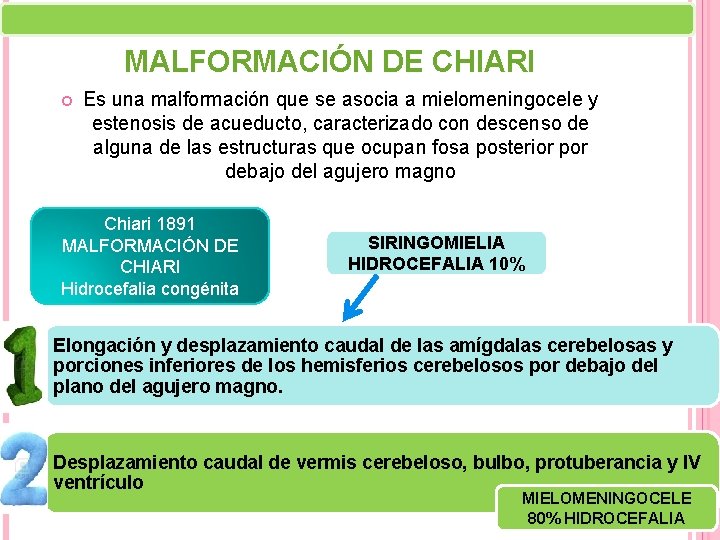 MALFORMACIÓN DE CHIARI Es una malformación que se asocia a mielomeningocele y estenosis de