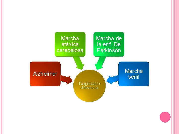 Marcha atáxica cerebelosa Marcha de la enf. De Parkinson Marcha senil Alzheimer Diagnostico diferencial