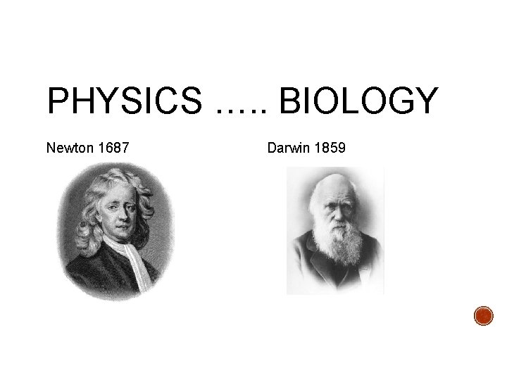 PHYSICS …. . BIOLOGY Newton 1687 Darwin 1859 