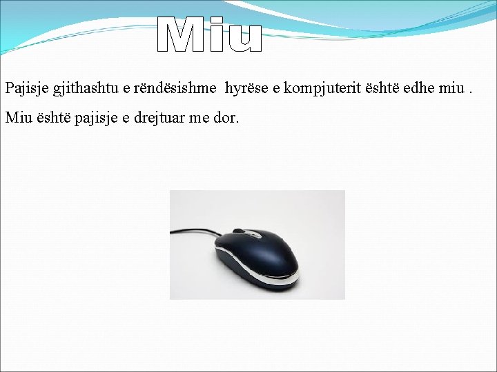 Pajisje gjithashtu e rëndësishme hyrëse e kompjuterit është edhe miu. Miu është pajisje e