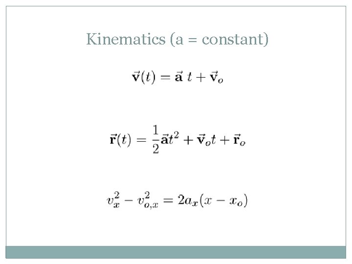 Kinematics (a = constant) 