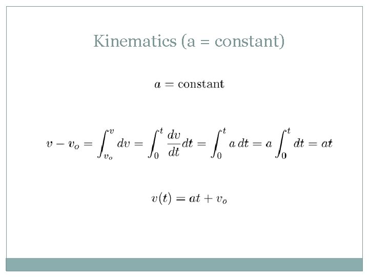 Kinematics (a = constant) 