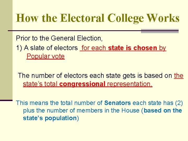 How the Electoral College Works Prior to the General Election, 1) A slate of