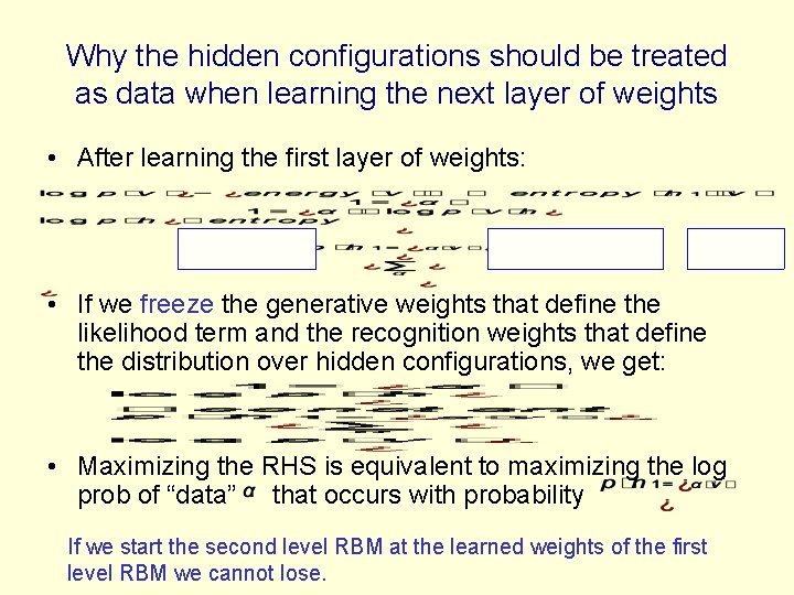 Why the hidden configurations should be treated as data when learning the next layer