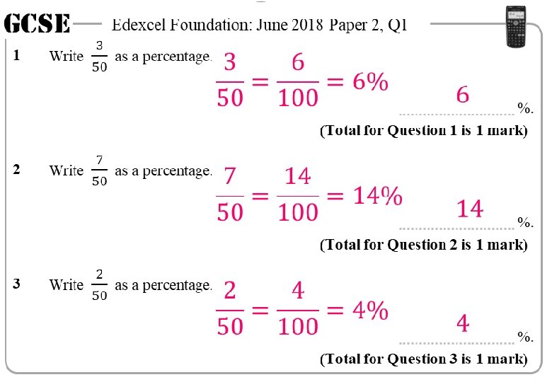 GCSE Edexcel Foundation: June 2018 Paper 2, Q 1 1 %. (Total for Question