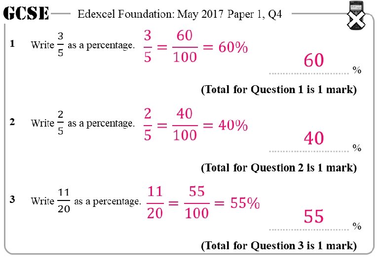 GCSE Edexcel Foundation: May 2017 Paper 1, Q 4 1 % (Total for Question