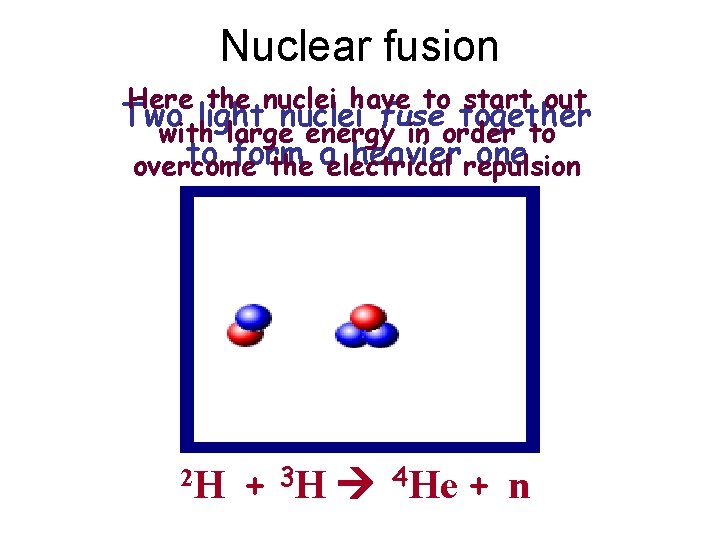 Nuclear fusion Here the nuclei have to start out Two light nuclei fuse together