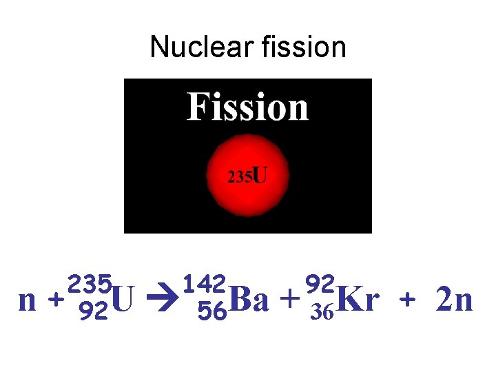 Nuclear fission 235 n + 92 U 142 56 Ba 92 + 36 Kr