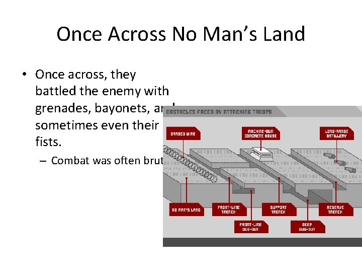 Once Across No Man’s Land • Once across, they battled the enemy with grenades,