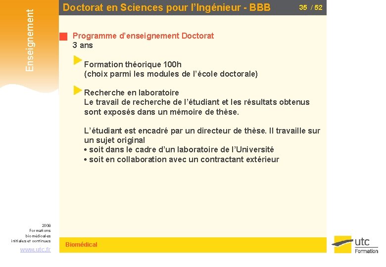 Enseignement Doctorat en Sciences pour l’Ingénieur - BBB 35 / 52 Programme d’enseignement Doctorat