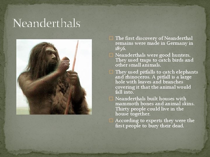 Neanderthals � The first discovery of Neanderthal � � remains were made in Germany