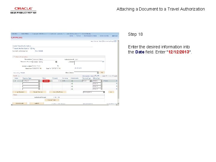 Attaching a Document to a Travel Authorization Step 18 Enter the desired information into