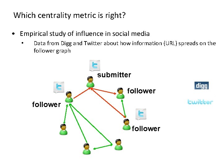 Which centrality metric is right? • Empirical study of influence in social media •