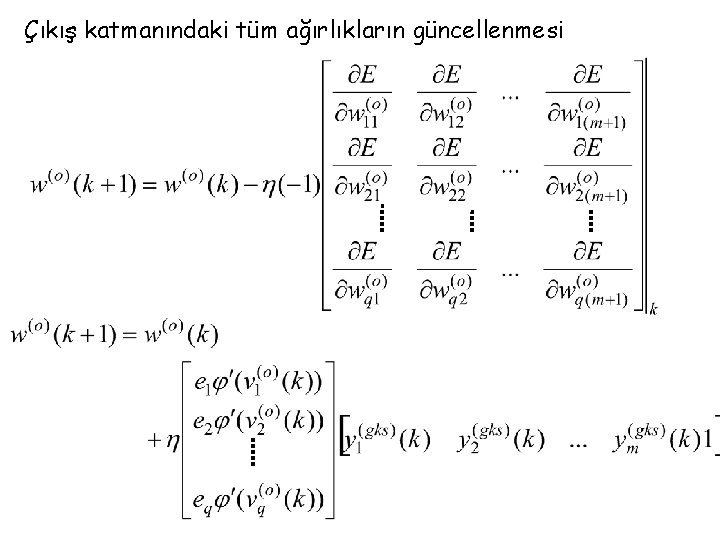 Çıkış katmanındaki tüm ağırlıkların güncellenmesi 