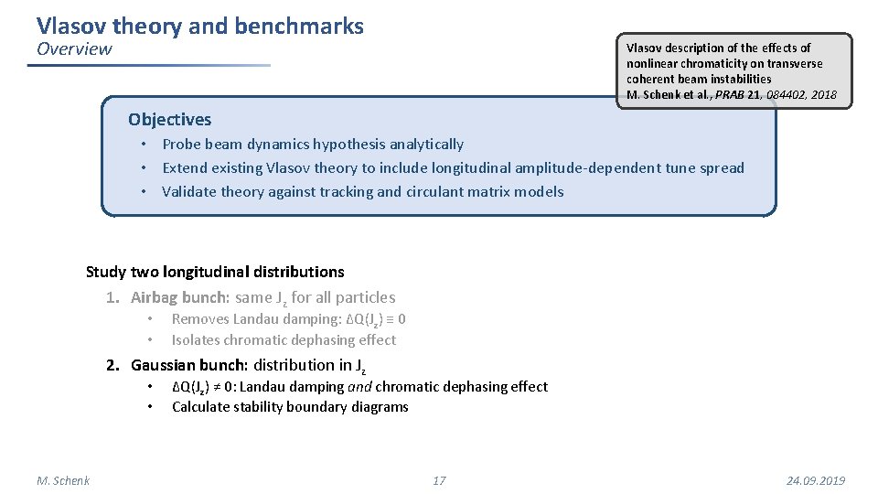 Vlasov theory and benchmarks Overview Vlasov description of the effects of nonlinear chromaticity on Vlasov theory and benchmarks Overview Vlasov description of the effects of nonlinear chromaticity on