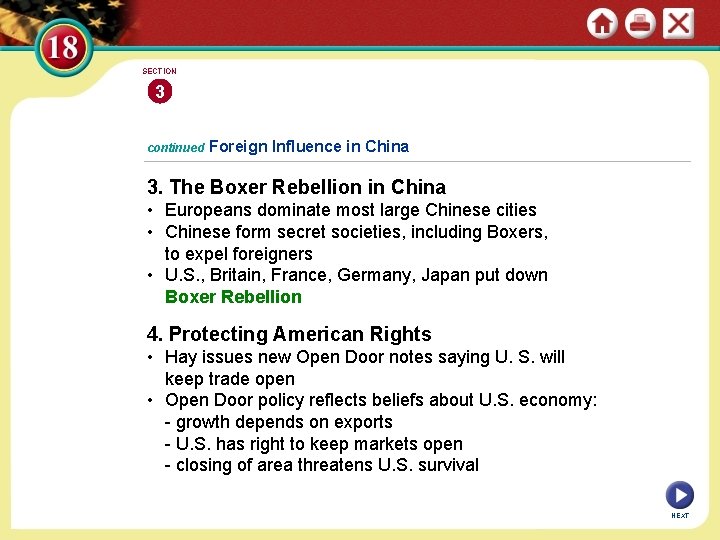 SECTION 3 continued Foreign Influence in China 3. The Boxer Rebellion in China •