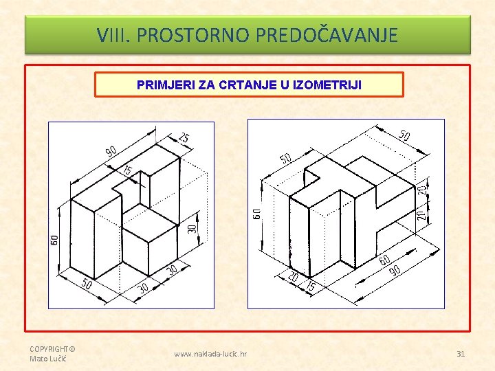 VIII. PROSTORNO PREDOČAVANJE PRIMJERI ZA CRTANJE U IZOMETRIJI COPYRIGHT© Mato Lučić www. naklada-lucic. hr