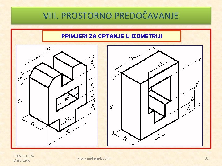 VIII. PROSTORNO PREDOČAVANJE PRIMJERI ZA CRTANJE U IZOMETRIJI COPYRIGHT© Mato Lučić www. naklada-lucic. hr