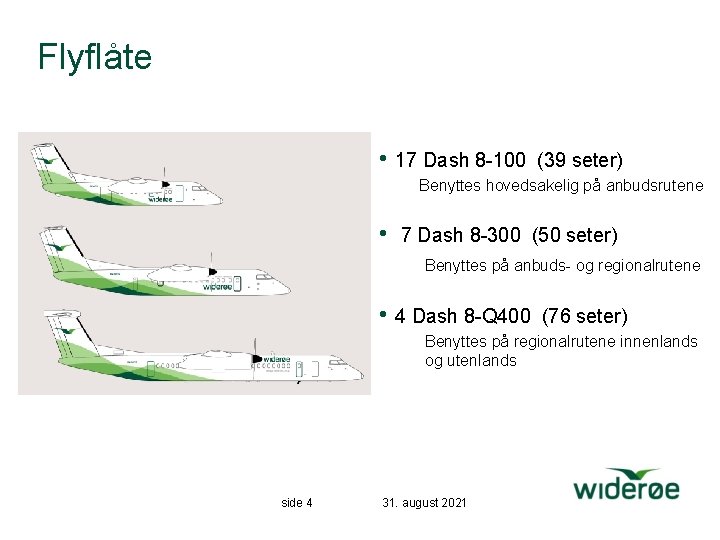 Flyflåte • 17 Dash 8 -100 (39 seter) Benyttes hovedsakelig på anbudsrutene • 7