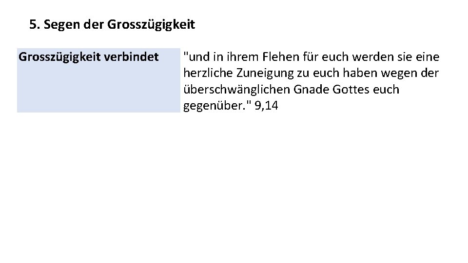 5. Segen der Grosszügigkeit verbindet "und in ihrem Flehen für euch werden sie eine