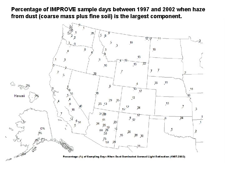 Percentage of IMPROVE sample days between 1997 and 2002 when haze from dust (coarse