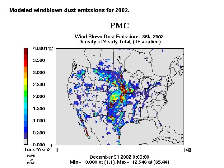 Modeled windblown dust emissions for 2002. 