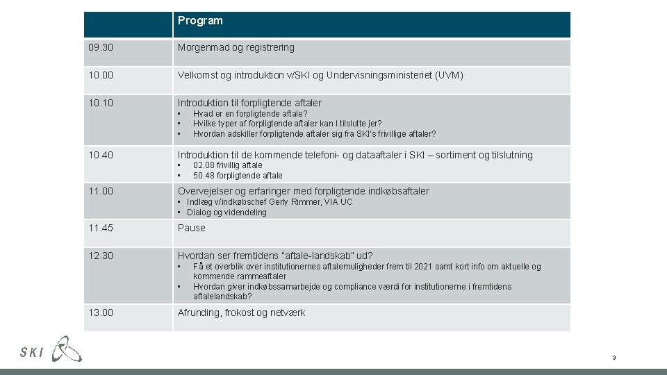 Program 09. 30 Morgenmad og registrering 10. 00 Velkomst og introduktion v/SKI og Undervisningsministeriet