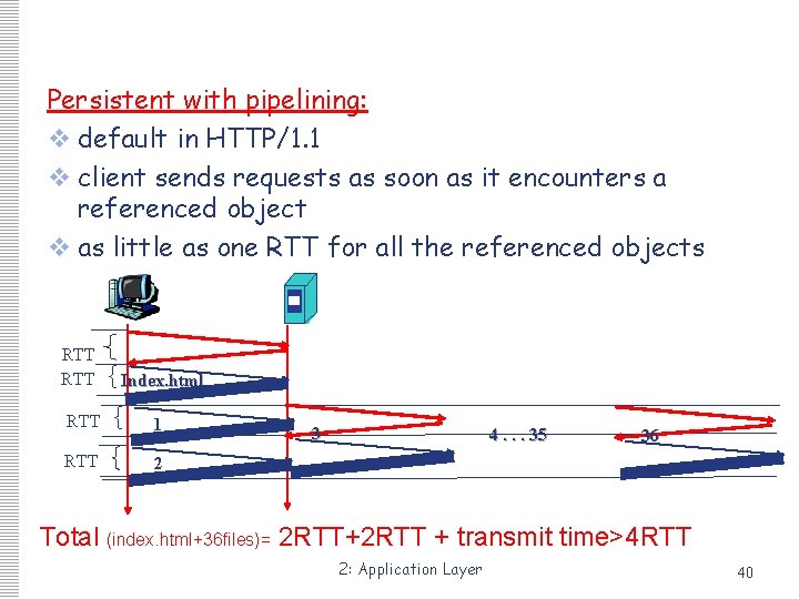 Persistent HTTP Persistent with pipelining: v default in HTTP/1. 1 v client sends requests Persistent HTTP Persistent with pipelining: v default in HTTP/1. 1 v client sends requests