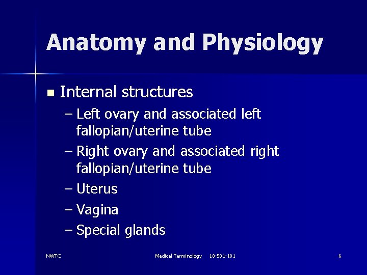 Anatomy and Physiology n Internal structures – Left ovary and associated left fallopian/uterine tube