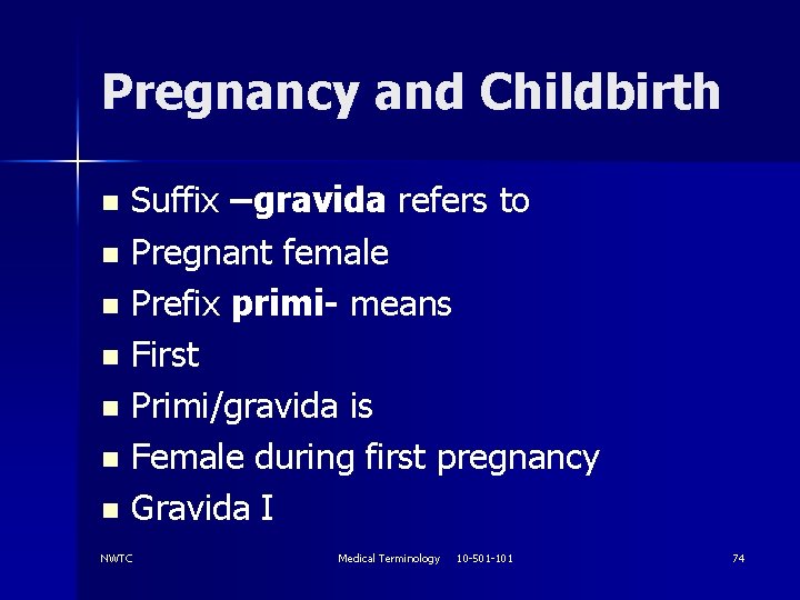 Pregnancy and Childbirth Suffix –gravida refers to n Pregnant female n Prefix primi- means