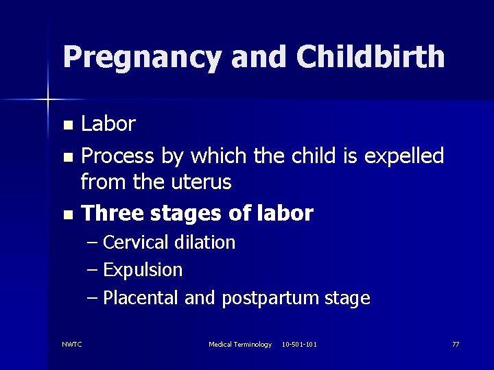 Pregnancy and Childbirth Labor n Process by which the child is expelled from the