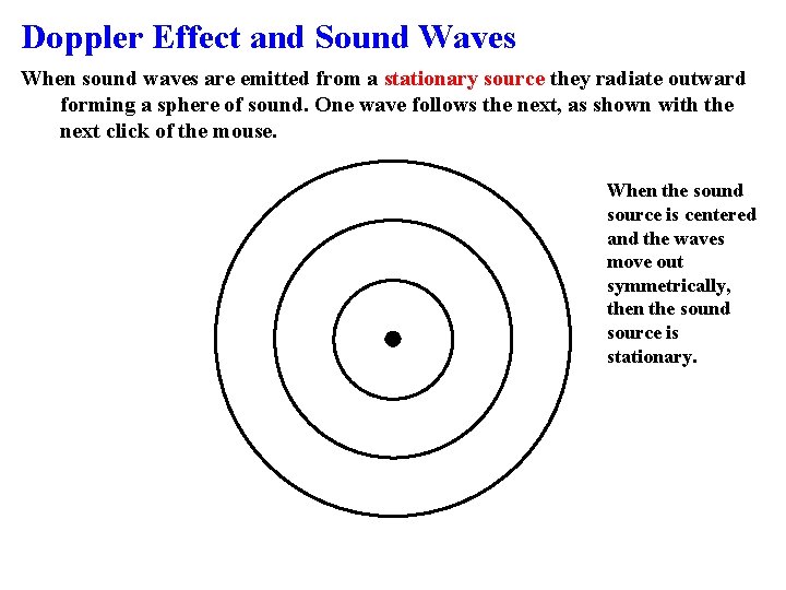 Doppler Effect and Sound Waves When sound waves are emitted from a stationary source