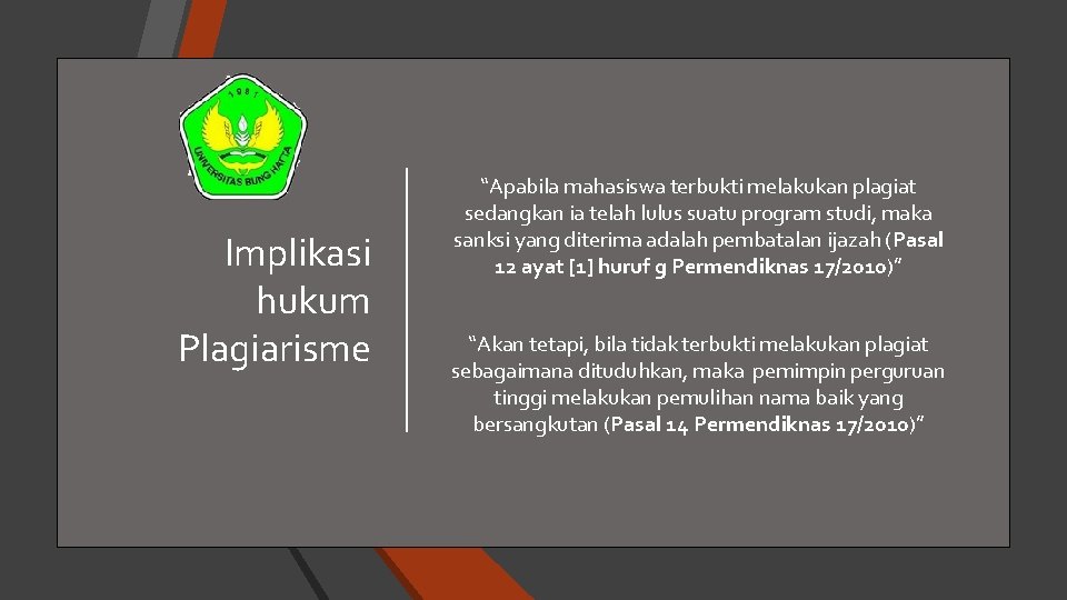 Implikasi hukum Plagiarisme “Apabila mahasiswa terbukti melakukan plagiat sedangkan ia telah lulus suatu program