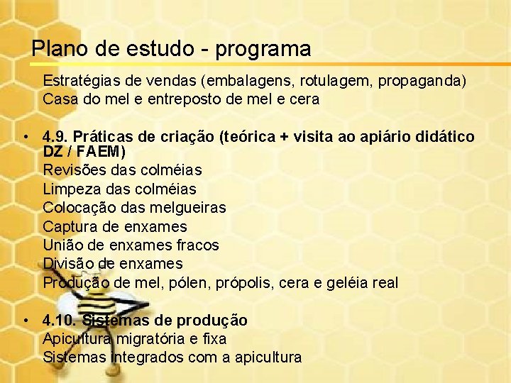 Plano de estudo - programa Estratégias de vendas (embalagens, rotulagem, propaganda) Casa do mel