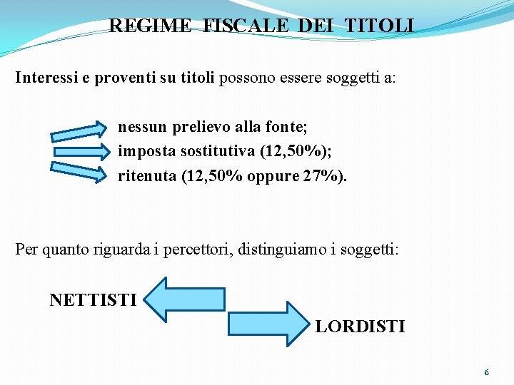 REGIME FISCALE DEI TITOLI Interessi e proventi su titoli possono essere soggetti a: nessun