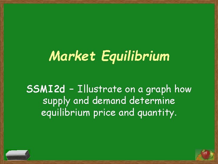 Market Equilibrium SSMI 2 d – Illustrate on a graph how supply and demand