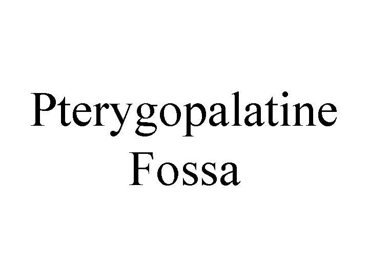 Pterygopalatine Fossa 