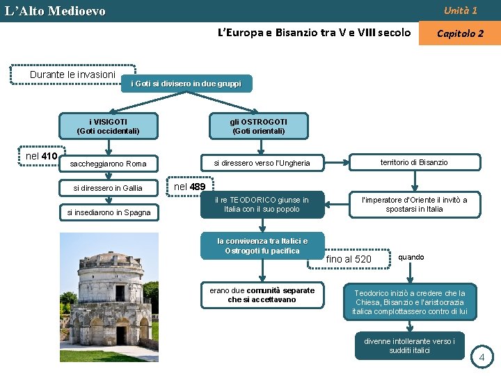 L’Alto Medioevo Unità 1 L’Europa e Bisanzio tra V e VIII secolo Durante le