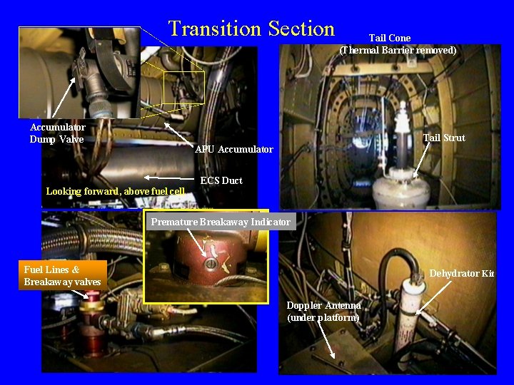 Transition Section Accumulator Dump Valve Tail Cone (Thermal Barrier removed) Tail Strut APU Accumulator