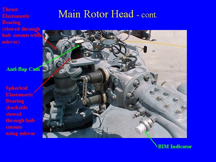 Thrust Elastomeric Bearing (viewed through hub cutouts with mirror) Main Rotor Head - cont.