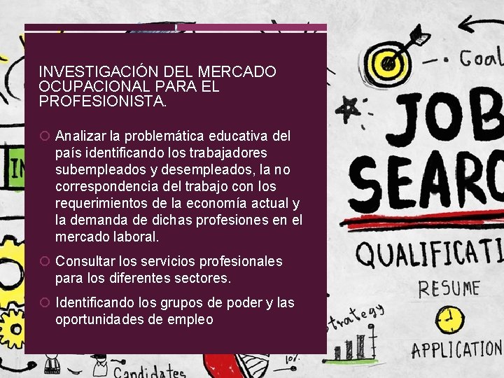 INVESTIGACIÓN DEL MERCADO OCUPACIONAL PARA EL PROFESIONISTA. Analizar la problemática educativa del país identificando