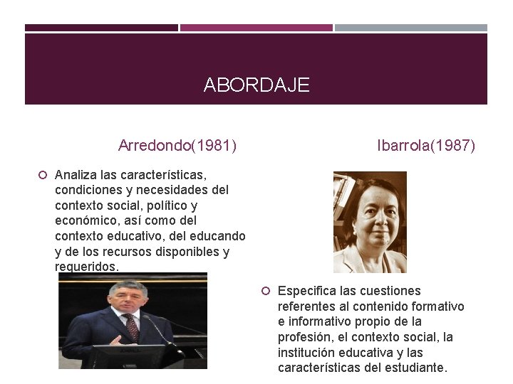ABORDAJE Arredondo(1981) Ibarrola(1987) Analiza las características, condiciones y necesidades del contexto social, político y