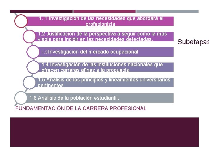 1. 1 Investigación de las necesidades que abordará el profesionista. 1. 2 Justificación de