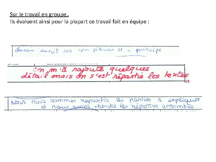 Sur le travail en groupe. , Ils évaluent ainsi pour la plupart ce travail