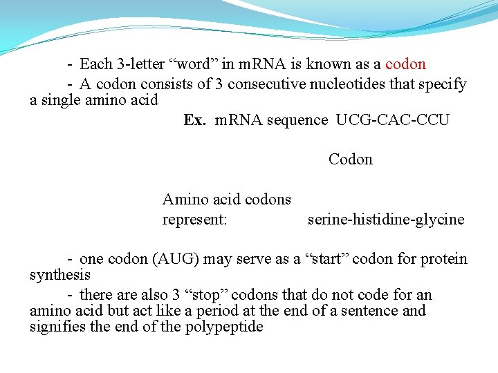 - Each 3 -letter “word” in m. RNA is known as a codon - - Each 3 -letter “word” in m. RNA is known as a codon -