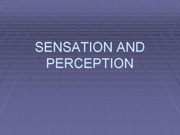 SENSATION AND PERCEPTION 